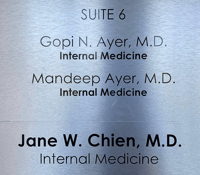 Name plates of physicians Gopi and Mandeep